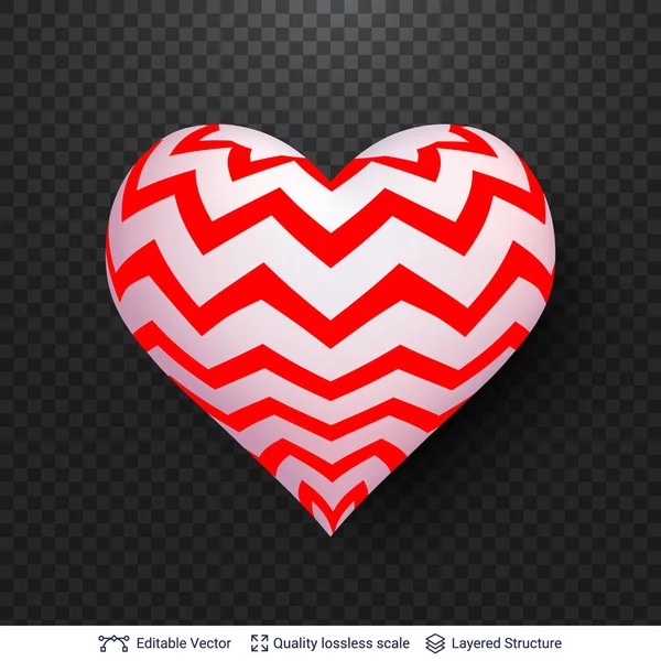 3D heart with pattern of red and white stripes. — Stock Vector