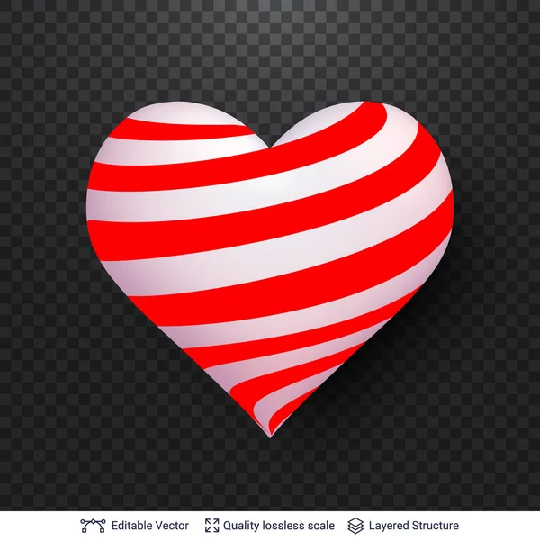 3d καρδιά με μοτίβο από κόκκινες και άσπρες ρίγες. — Διανυσματικό Αρχείο