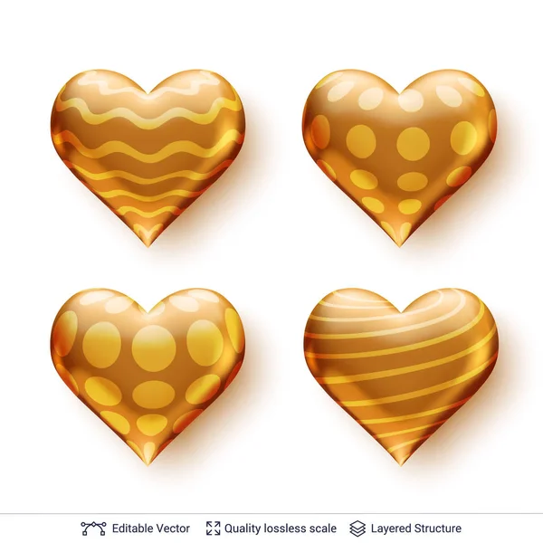 3D-s szív arany minták összessége. — Stock Vector