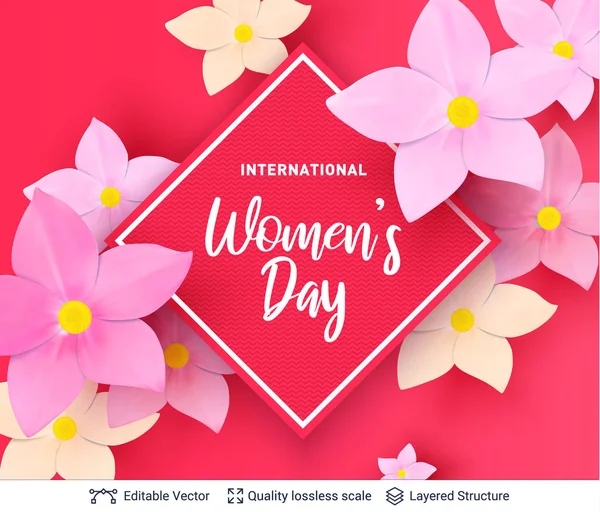 8 mars Womens Day card eller banner mall. — Stock vektor