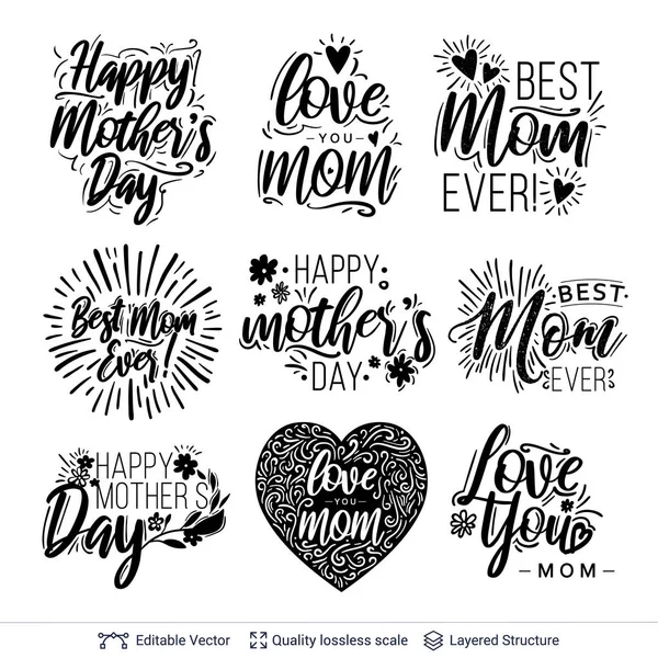 Set de texte de salut pentru vacanța de Ziua Mamei . — Vector de stoc