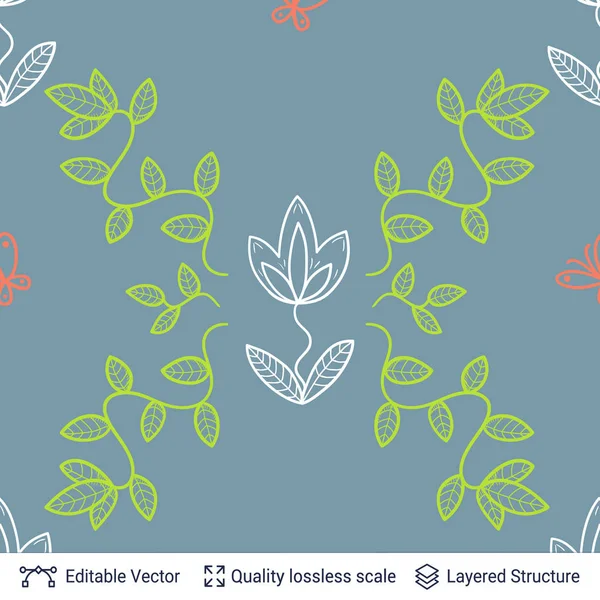 Fleurs et feuilles motif sans couture. Design vectoriel vintage — Image vectorielle