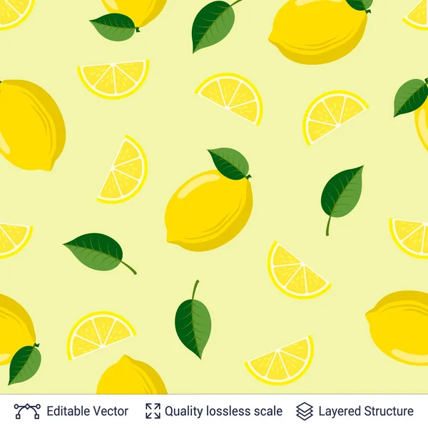 Motif sans couture avec des fruits et des feuilles de citron . — Image vectorielle
