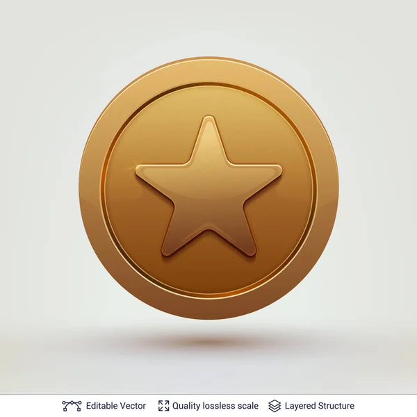 Bronze coin with star isolated on gray background. — Stock Vector