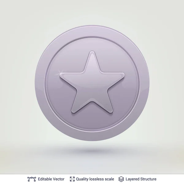 Silver coin with star isolated on gray background. — Stock Vector