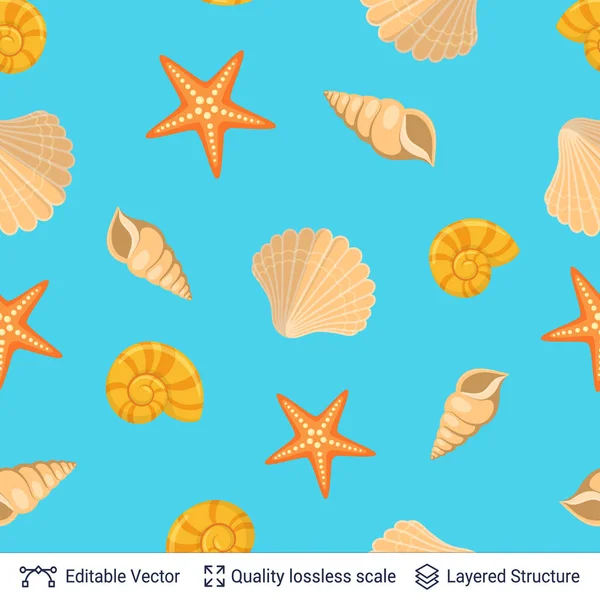 Seamless vector pattern of underwater sea shells. — Stock Vector