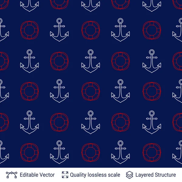 Marine seamless pattern design. Vector template. — Stock Vector