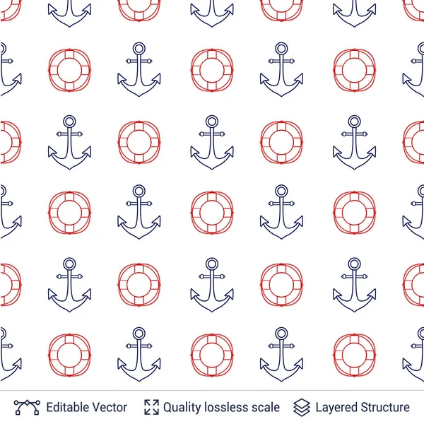 Marine seamless pattern design. Vector template. — Stock Vector
