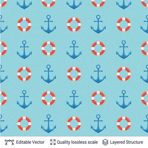 Marine seamless pattern design. Vector template. — Stock Vector