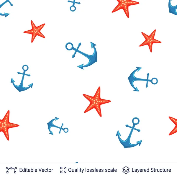 Marine seamless pattern design. Vector template. — Stock Vector
