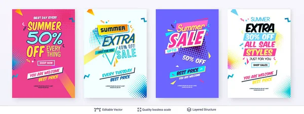 Set of summer season ad posters in pop-art style. — Stock Vector