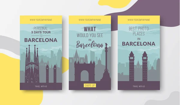 Ünlü Barselona şehir manzarası ile Plaket. — Stok Vektör