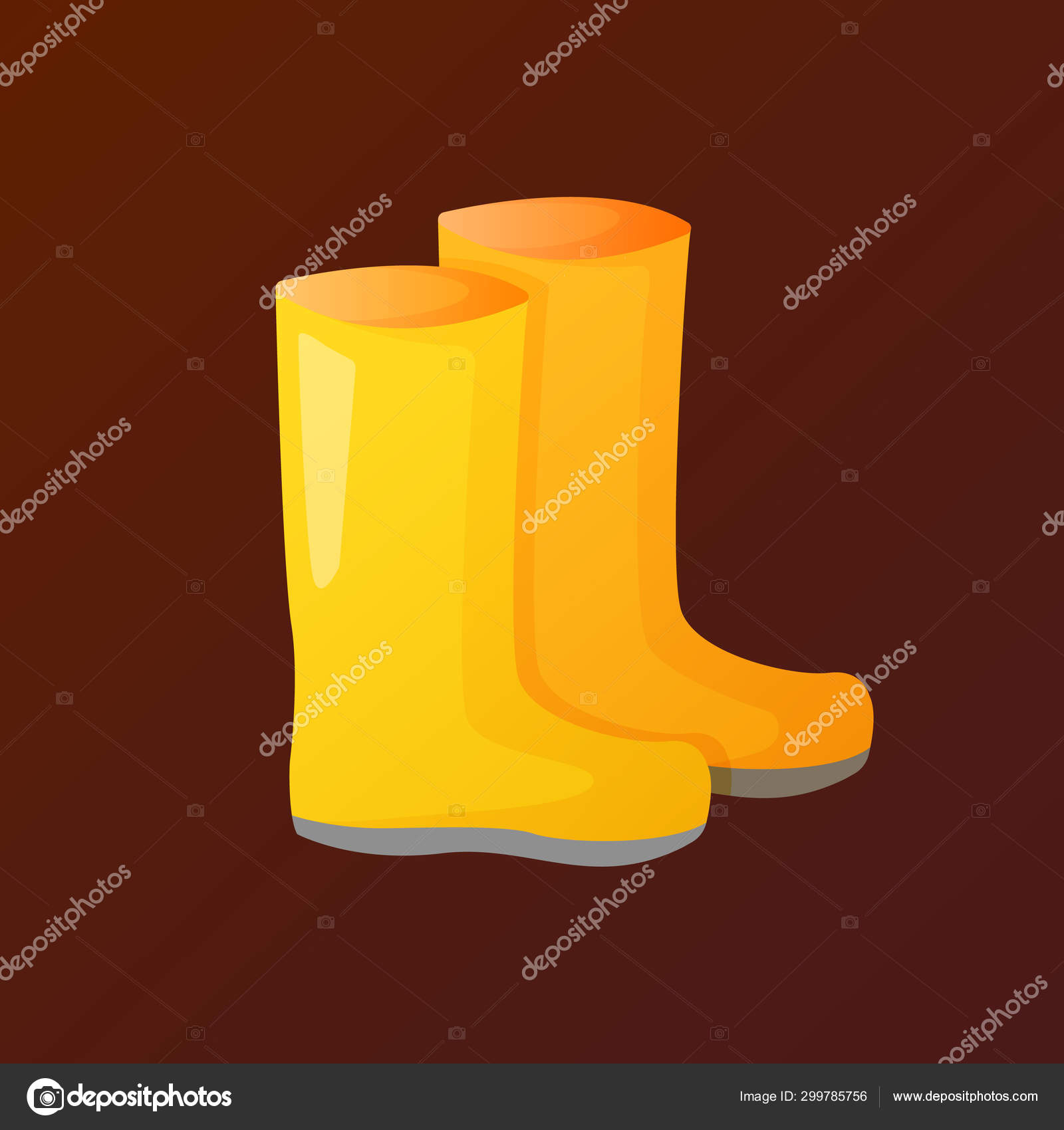 Bright yellow gum boots in cartoon style. Stock Illustration by