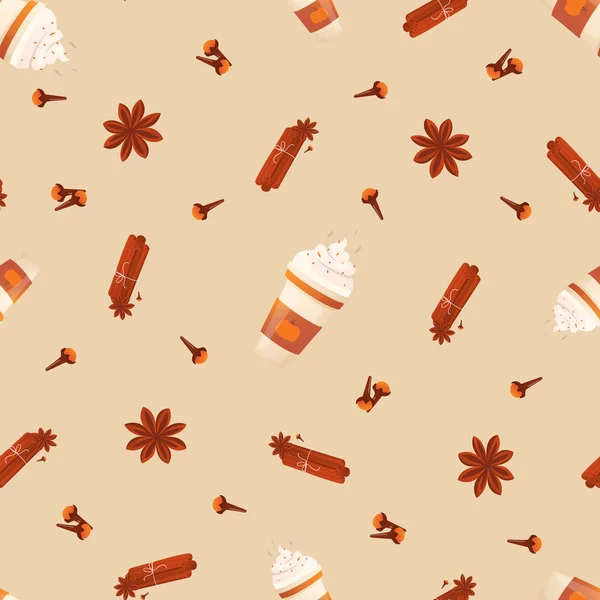 Coffee and spices seamless pattern. — Stock Vector