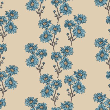 Orijinal el çizilmiş çiçeklerin dikişsiz deseni.