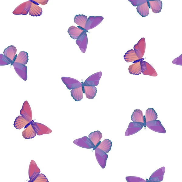 Nahtloses Muster mit farbigen Schmetterlingen auf Weiß. — Stockvektor