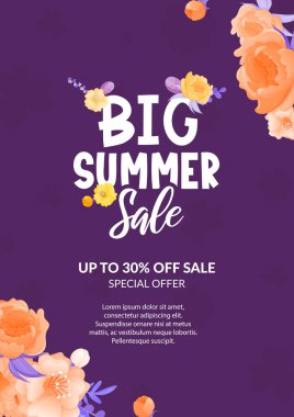 Renkli çiçekler ve reklam afişi..