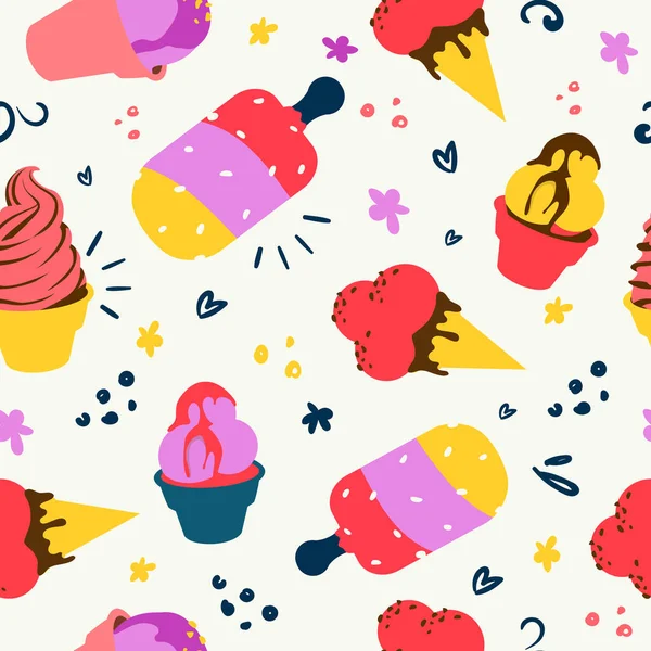 Bright ice creams vacation seamless pattern design — Stock Vector