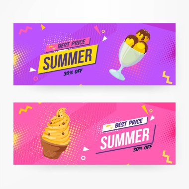 Renkli dondurma ve metin harfleri reklam afişi.