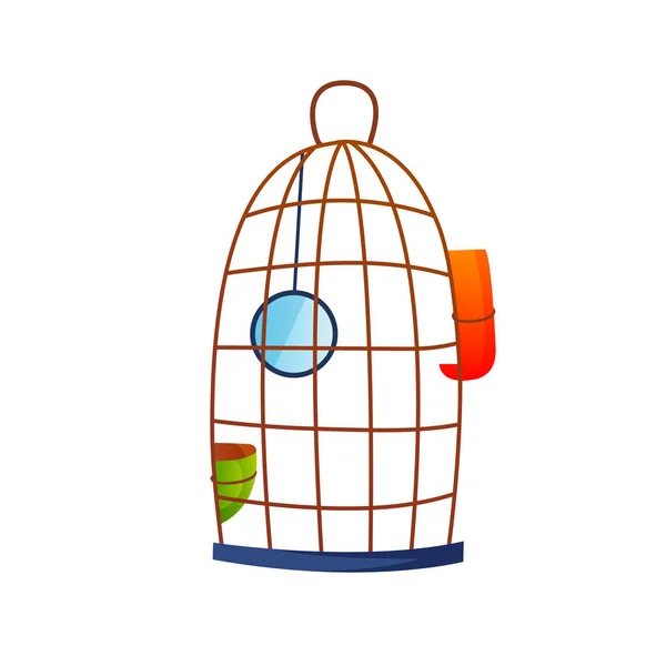 Gabbia per uccelli in stile cartone animato isolata su bianco. — Vettoriale Stock