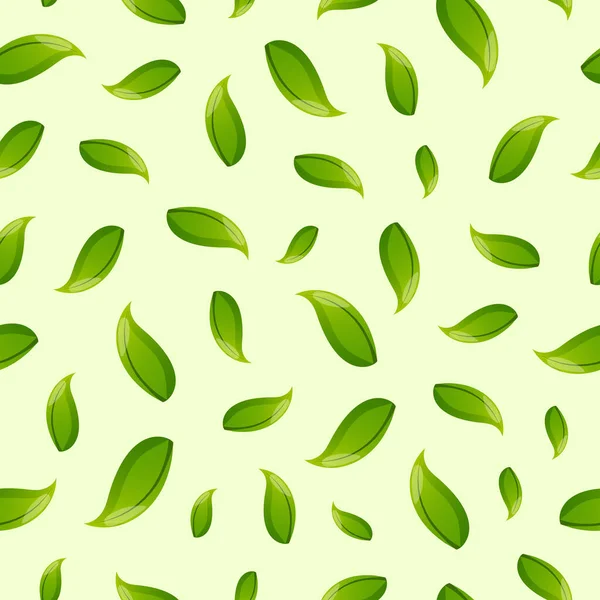Grüne Blätter auf weißem, nahtlosem Muster. — Stockvektor