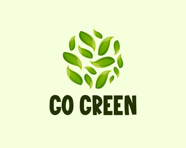 Yeşil yapraklı yeşil metin etiketi. — Stok Vektör