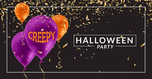 Halloween party oznámení s balónky a konfety. — Stockový vektor