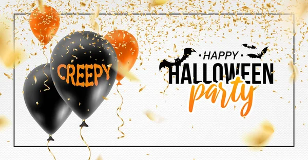 Anuncio de fiesta de Halloween con globos y confeti. — Vector de stock