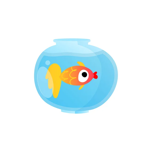 Ciotola con pesce rosso in stile cartone animato su bianco. — Vettoriale Stock