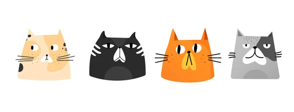 Gatos gordos divertidos en estilo de dibujos animados aislados en blanco. — Vector de stock