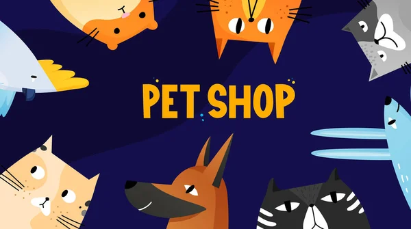 Animaux de compagnie chats chien perroquet et étiquette texte. — Image vectorielle