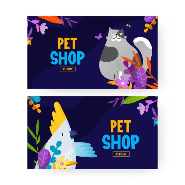 Posters set van grappige huisdieren met tekst label. — Stockvector