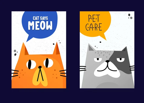Poster set di gatti divertenti con bolle di pensiero. — Vettoriale Stock
