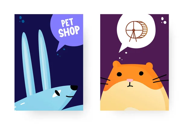 Posters set van grappige huisdieren met gedachte zeepbel. — Stockvector