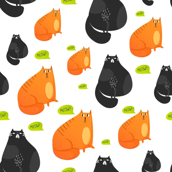 Seamless pattern with fat cats in cartoon style. — Stock Vector