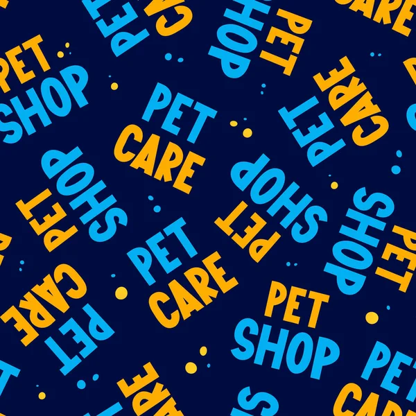 Boutique de soins pour animaux étiquettes texte motif sans couture. — Image vectorielle