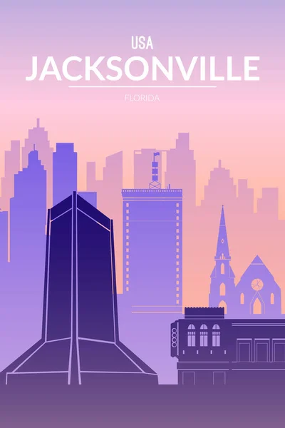 Jacksonville híres városkép kilátás háttér. — Stock Vector