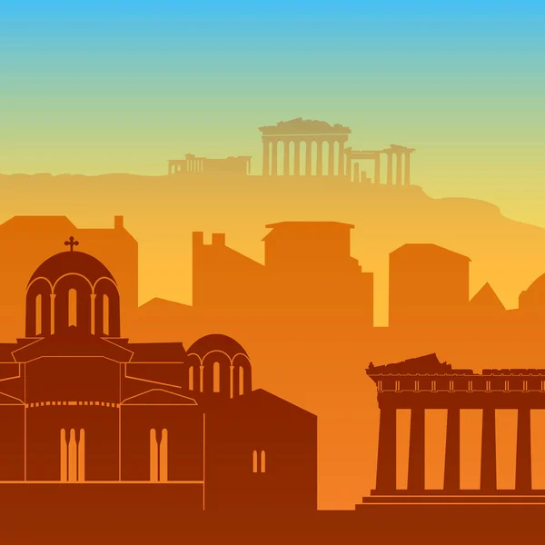 Athènes, Grèce célèbre paysage de ville vue arrière-plan. — Image vectorielle