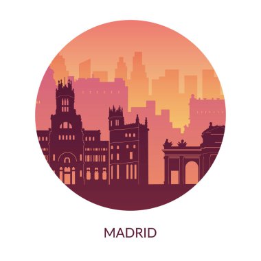 Madrid, İspanya 'nın ünlü şehir manzarası arka planı.