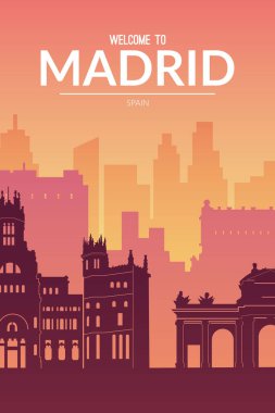 Madrid, İspanya 'nın ünlü şehir manzarası arka planı.