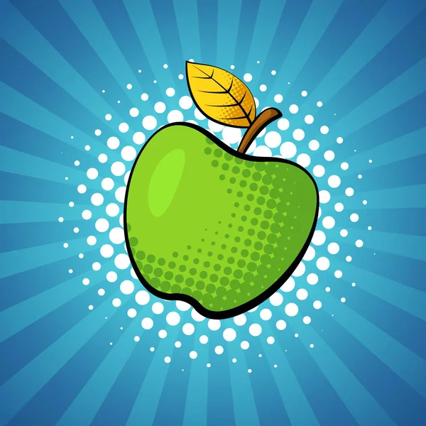 Appelfruit in felgekleurde pop-art stijl. — Stockvector
