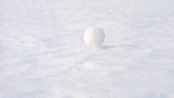 Белый снежный ком катится вниз зимой — стоковое видео