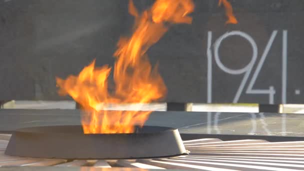 Pomnik - Wieczny płomień zapalony na cześć pamięci poległych żołnierzy w II wojnie światowej — Wideo stockowe