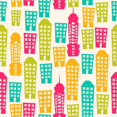 Şehir binalarının vektör arkaplanına sahip pürüzsüz desen