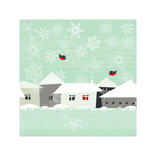 Мила Рука Намальована Векторна Різдвяна Листівка Зимовими Будинками — стоковий вектор