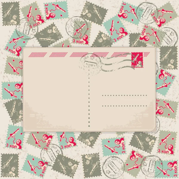 ヴィンテージの背景と封筒と切手 ベクトルイラスト — ストックベクタ