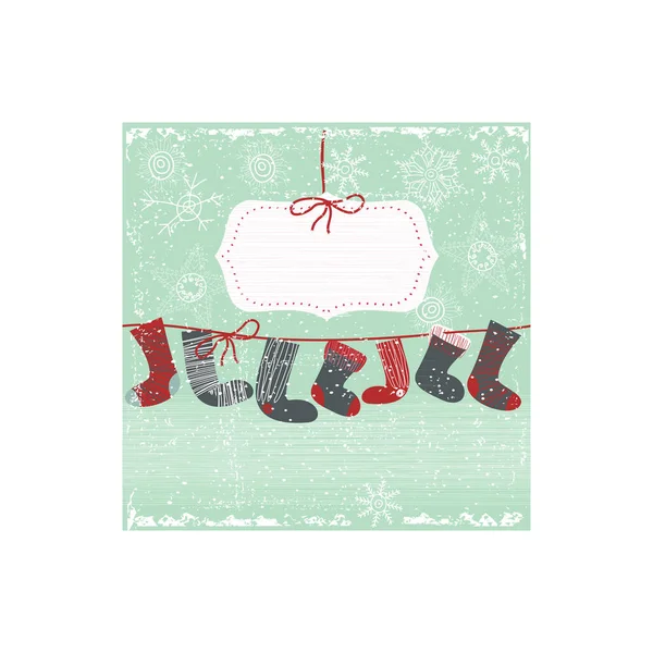 Carte Vœux Dessinée Main Vectorielle Avec Chaussettes Noël — Image vectorielle