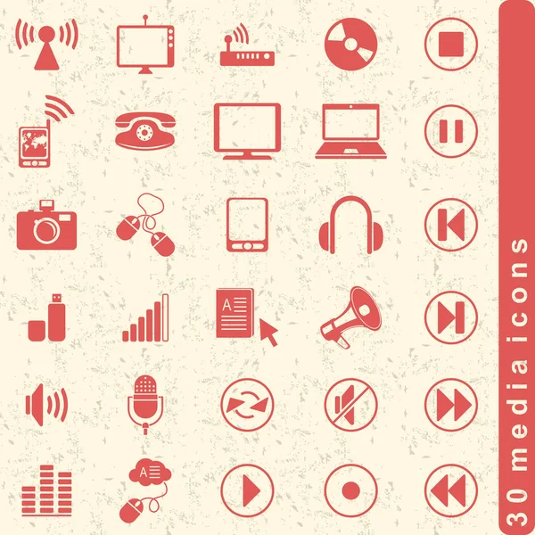 Vector Set Media Icons Stickers — Stock Vector
