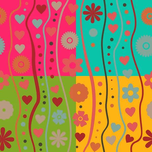 Fondo Pantalla Floral Sin Costuras Con Flores Corazones Sobre Fondo — Vector de stock