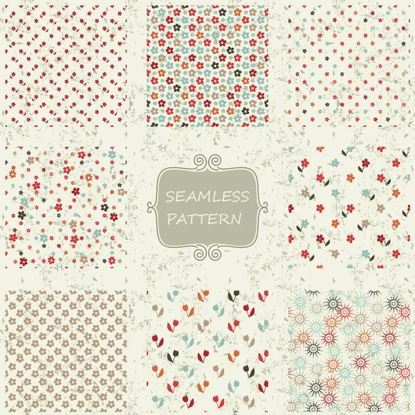 Vintage Background Set Seamless Patterns Vector Template Textile Design — Stock Vector